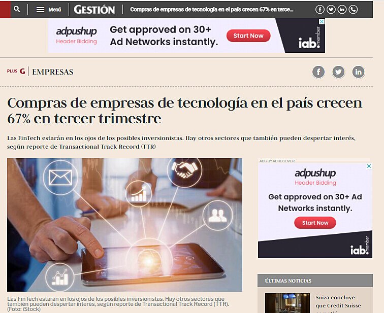 Compras de empresas de tecnologa en el pas crecen 67% en tercer trimestre